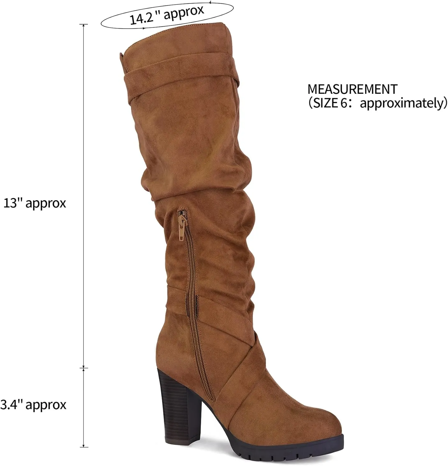 mysoft Women's Knee High Boots Fashion Chunky Block Heel Warm Winter Boots with Side Zippers