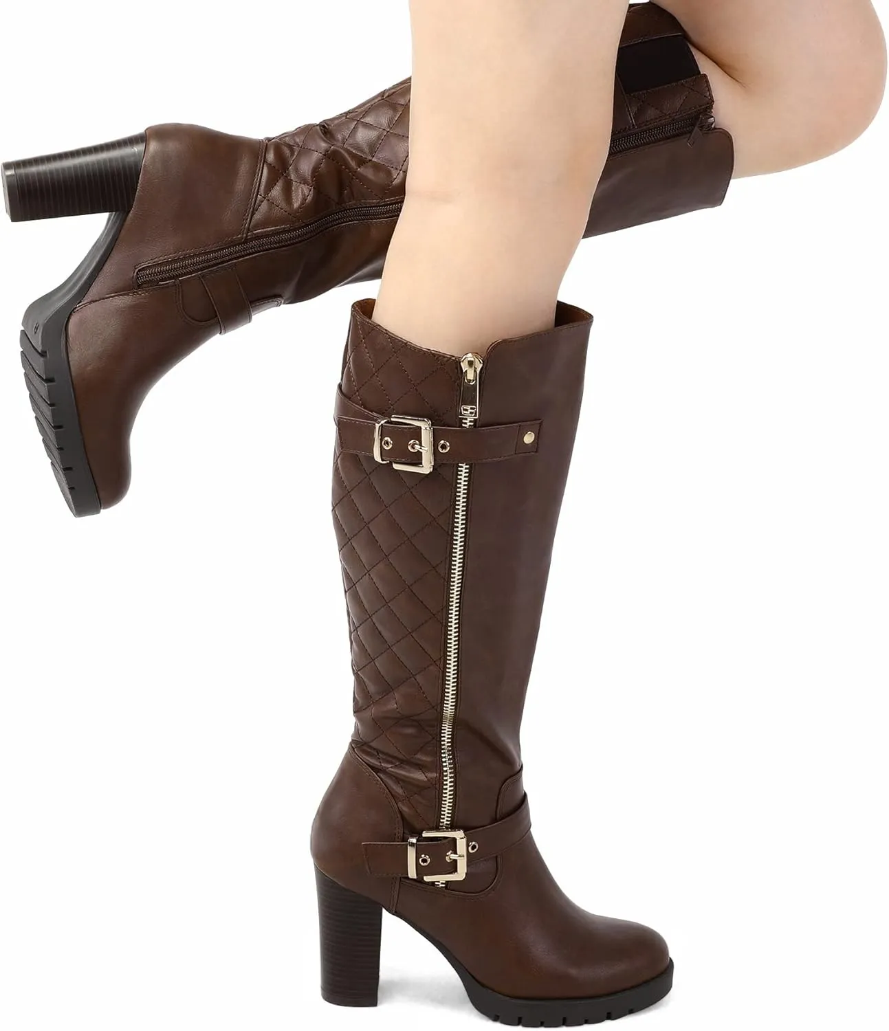 mysoft Women's Knee High Boots Fashion Chunky Block Heel Warm Winter Boots with Side Zippers