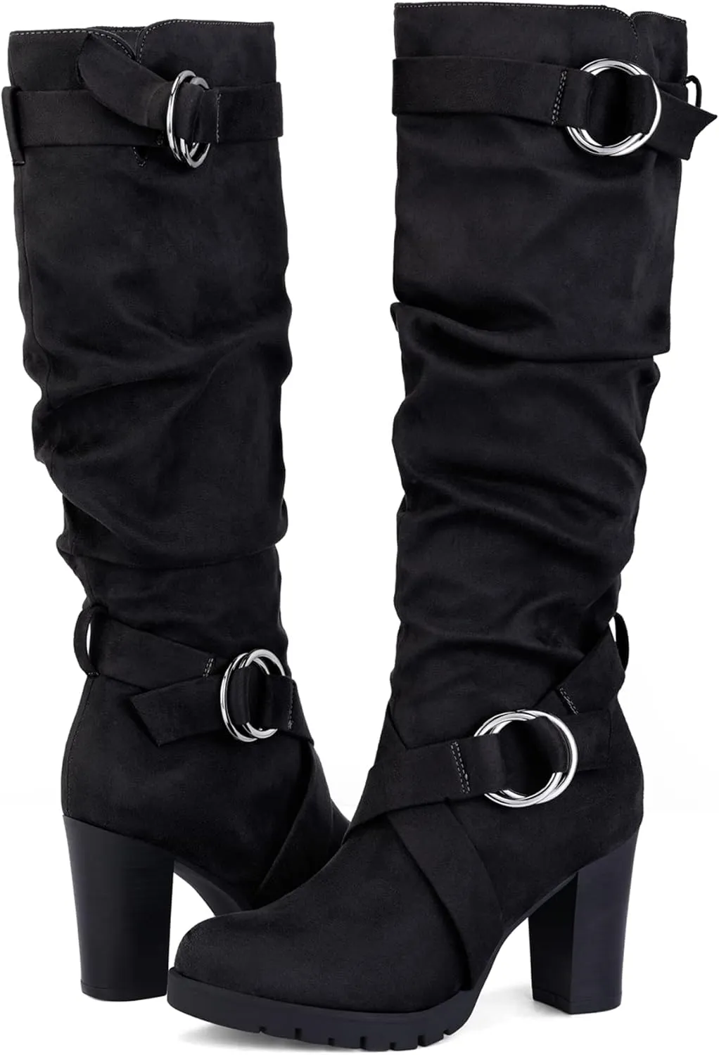 mysoft Women's Knee High Boots Fashion Chunky Block Heel Warm Winter Boots with Side Zippers
