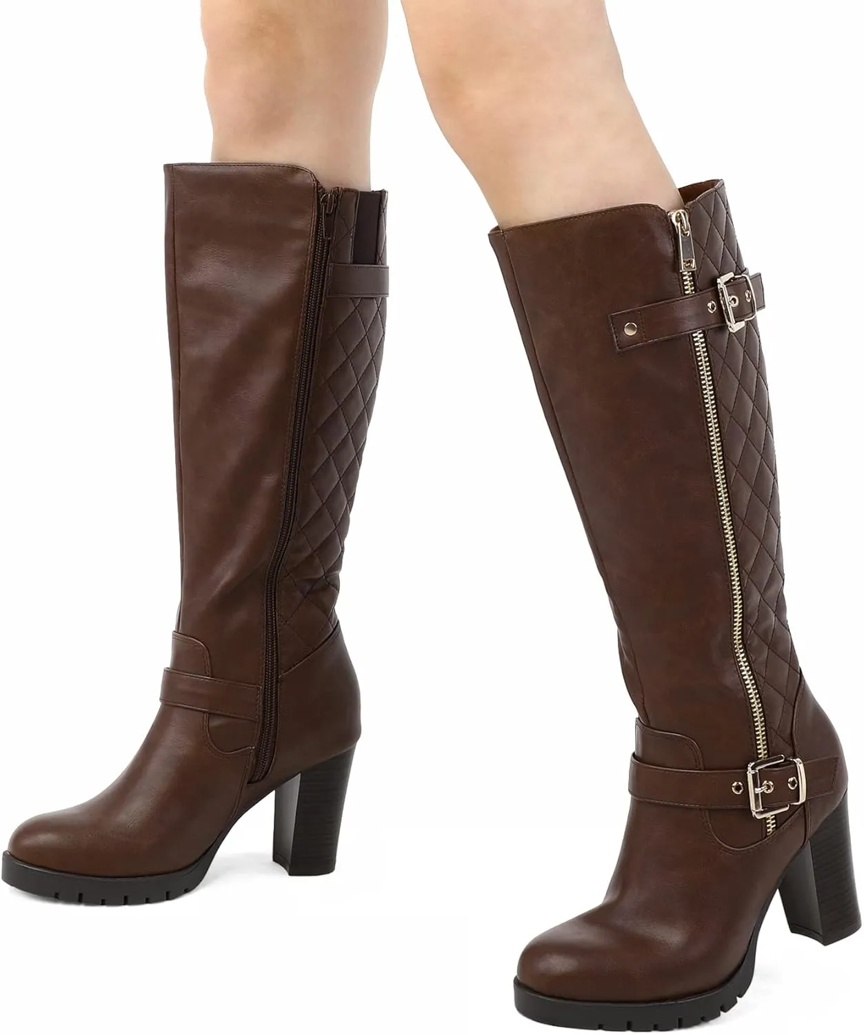 mysoft Women's Knee High Boots Fashion Chunky Block Heel Warm Winter Boots with Side Zippers