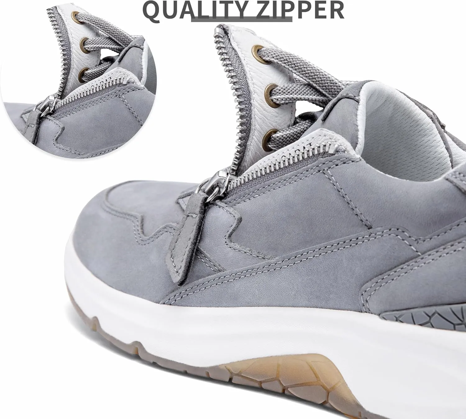 NACARAT Women's Genuine Leather Slip On Walking Shoes Fashion Sneaker with Side Zipper-1
