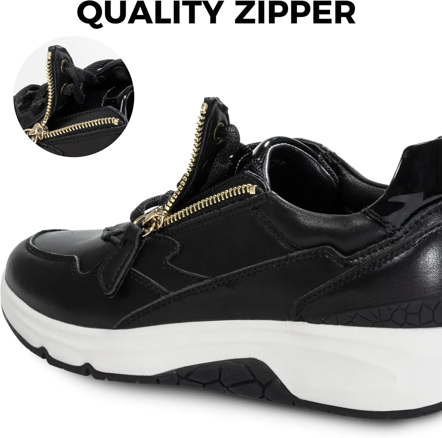 NACARAT Women's Genuine Leather Slip On Walking Shoes Fashion Sneaker with Side Zipper-1