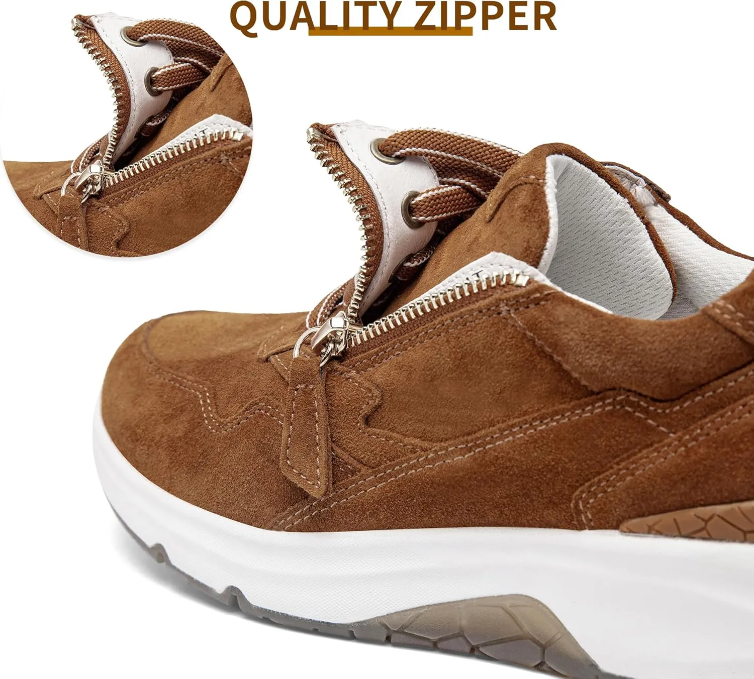 NACARAT Women's Genuine Leather Slip On Walking Shoes Fashion Sneaker with Side Zipper-1