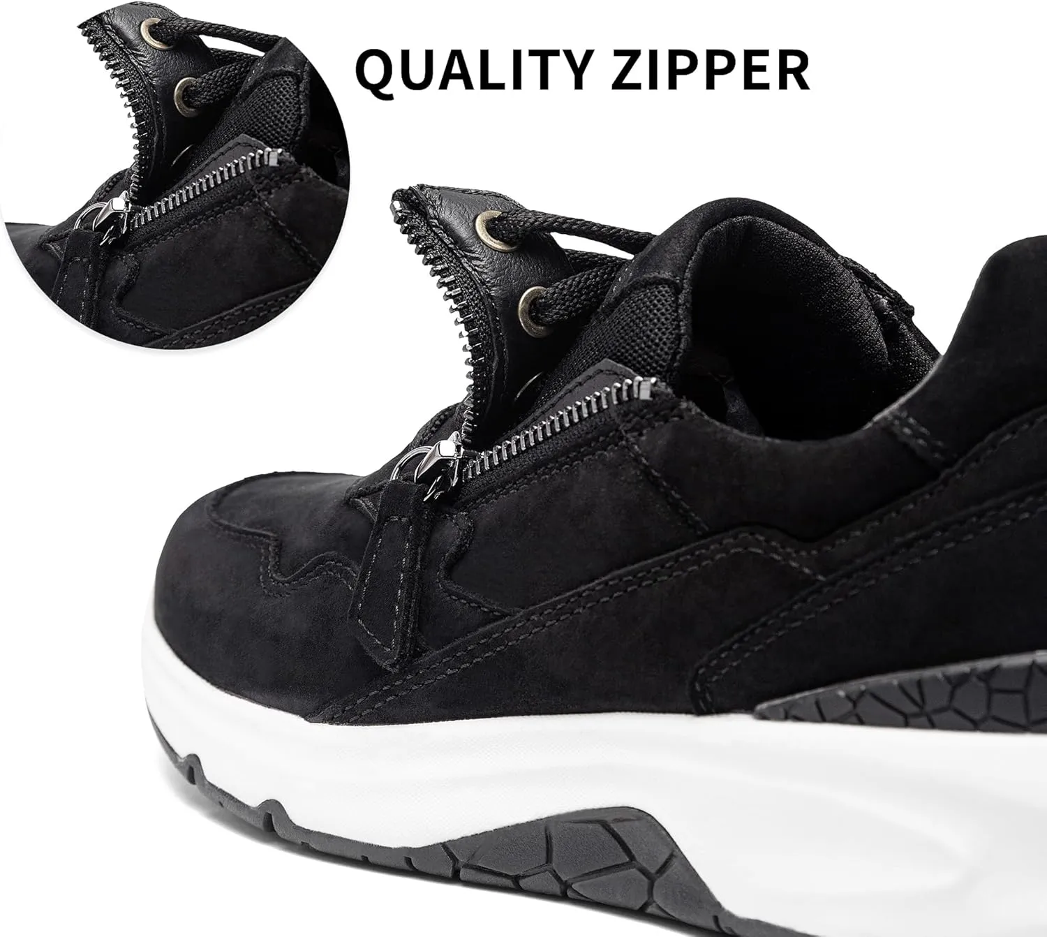 NACARAT Women's Genuine Leather Slip On Walking Shoes Fashion Sneaker with Side Zipper-1