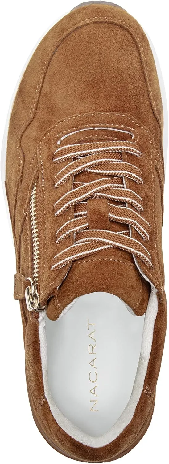 NACARAT Women's Genuine Leather Slip On Walking Shoes Fashion Sneaker with Side Zipper-1