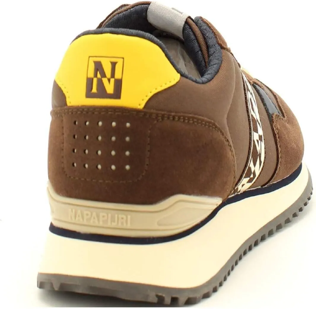 Napapijri Chic Brown Lace-up Sneakers with Contrast Men's Detail