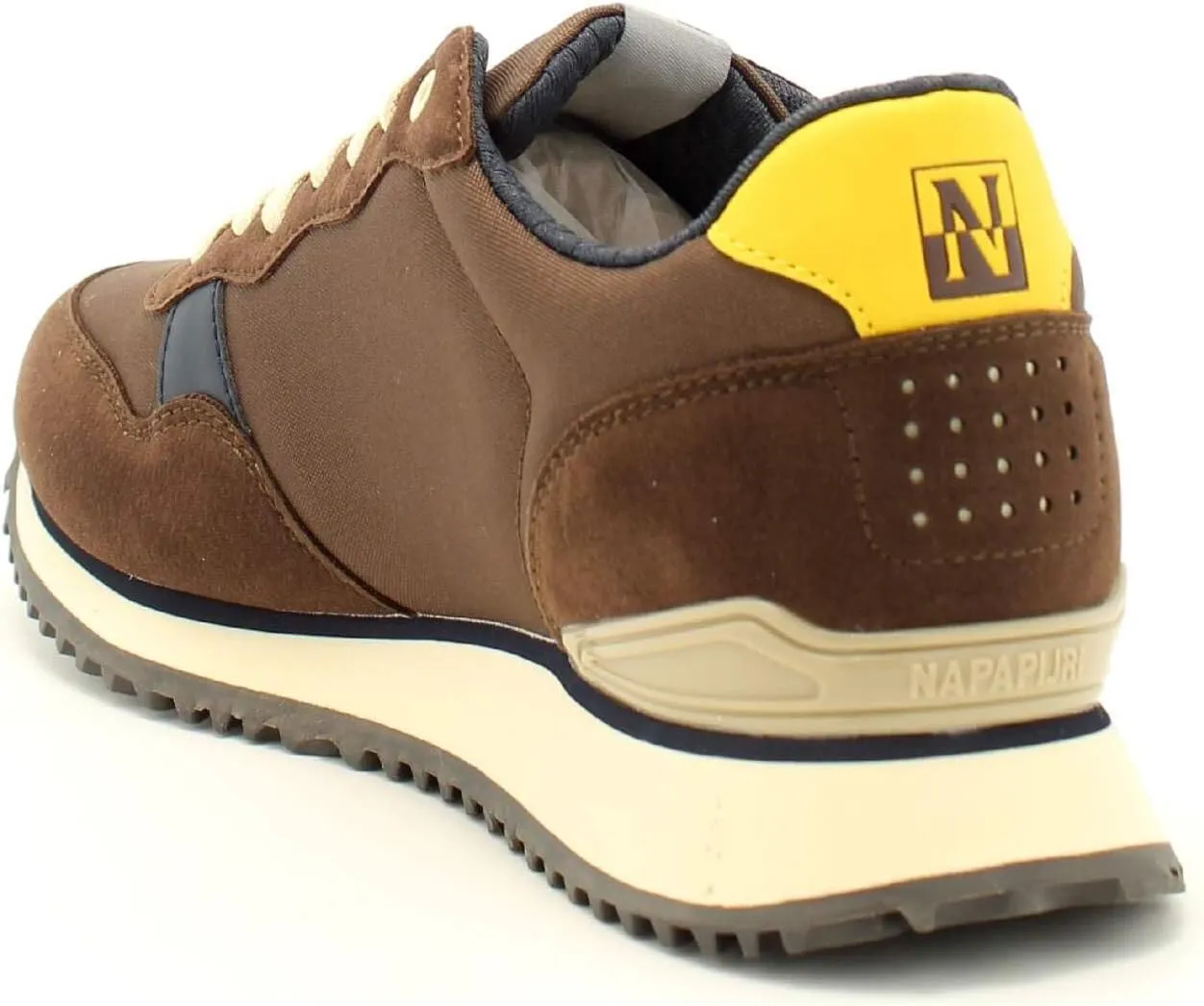 Napapijri Chic Brown Lace-up Sneakers with Contrast Men's Detail
