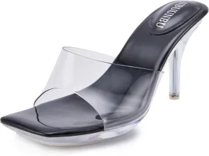 NBUUNBU Clear Heels for Women Sexy Platform High Kitten Heel Transparent Straps Shoes Square Toe Stiletto Comfortable Sandals Mules Pumps