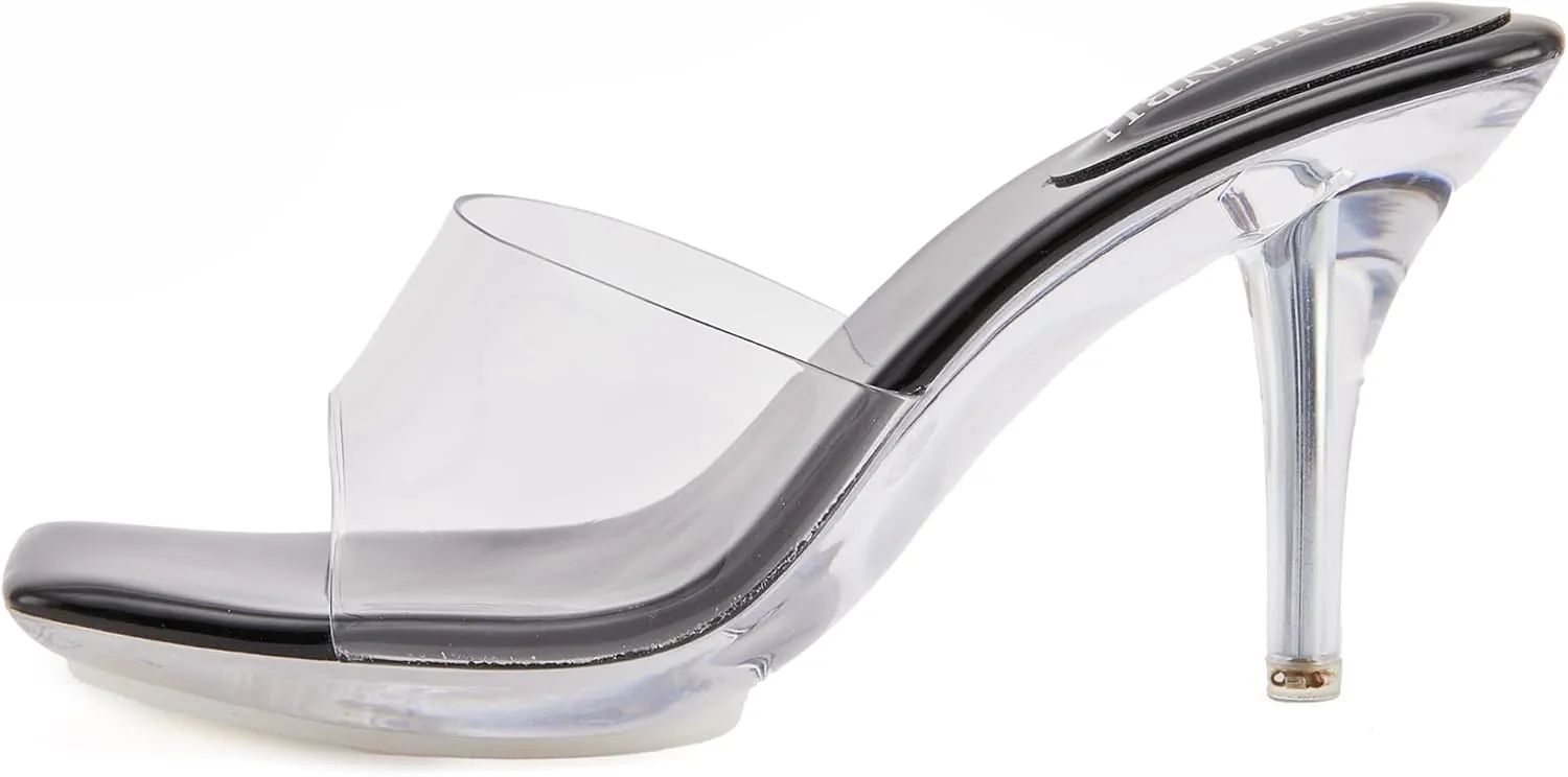 NBUUNBU Clear Heels for Women Sexy Platform High Kitten Heel Transparent Straps Shoes Square Toe Stiletto Comfortable Sandals Mules Pumps