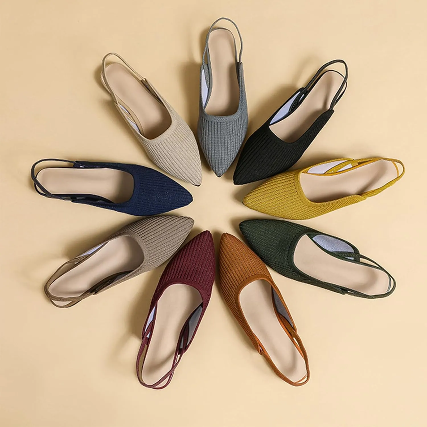 NELSBREXWomen'S Knit Closed Pointed Toe Flat Slip-On Mules Sandals Sexy Breathable Comfort Soft Sole Slingback Flat Shoes with Ankle Strap Casual Formal Work Dress Shoes