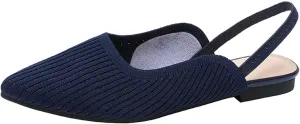 NELSBREXWomen'S Knit Closed Pointed Toe Flat Slip-On Mules Sandals Sexy Breathable Comfort Soft Sole Slingback Flat Shoes with Ankle Strap Casual Formal Work Dress Shoes