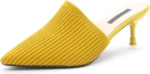 NELSBREXWomen'S Stretch Knit Pointed Toe Stiletto Clogs Mules Closed Pointed Back Breathable Non-Slip Slip-On Kitten Heel Slingback Dress Business Work Formal Slippers Sandals