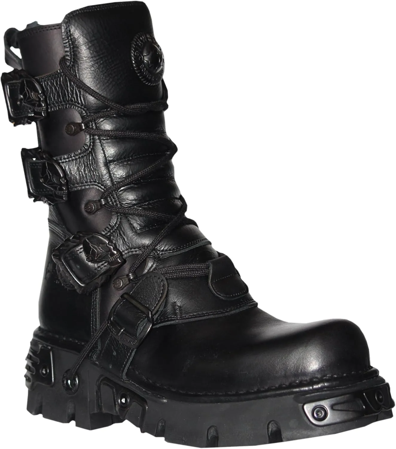 New Rock Unisex Black Leather Biker Metallic Reactor Boots - M.391-S18