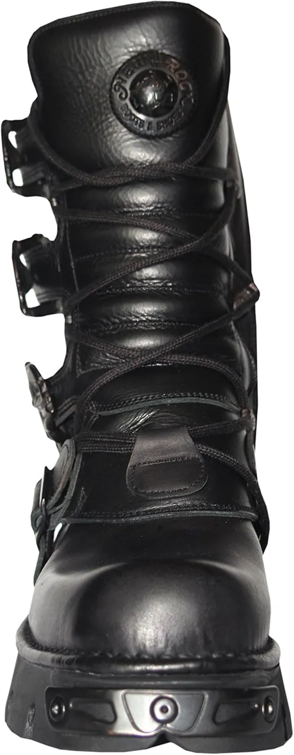 New Rock Unisex Black Leather Biker Metallic Reactor Boots - M.391-S18