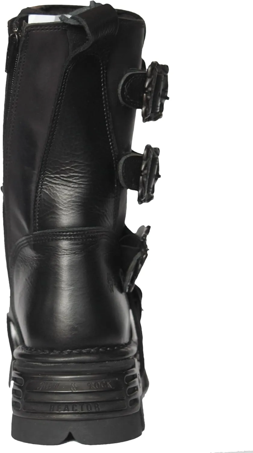New Rock Unisex Black Leather Biker Metallic Reactor Boots - M.391-S18