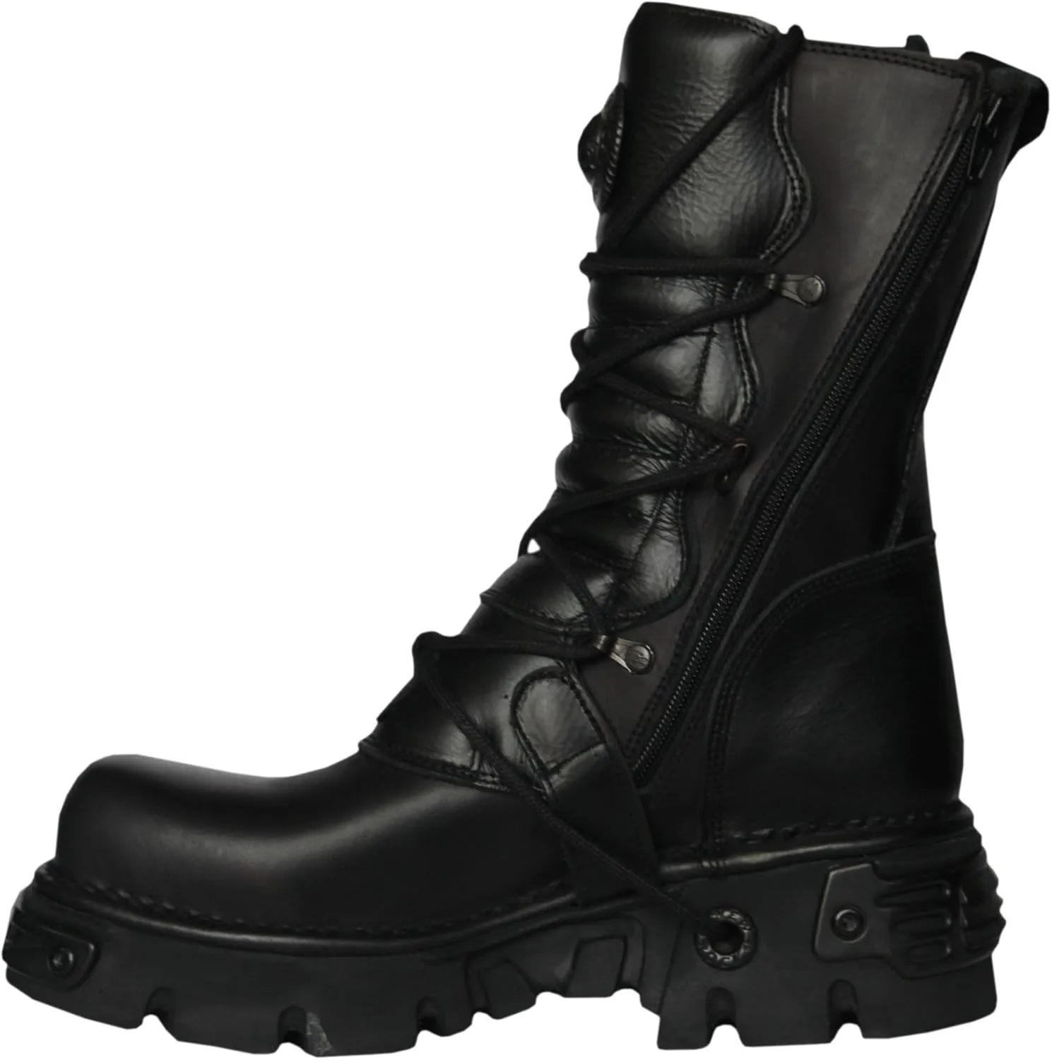 New Rock Unisex Black Leather Biker Metallic Reactor Boots - M.391-S18