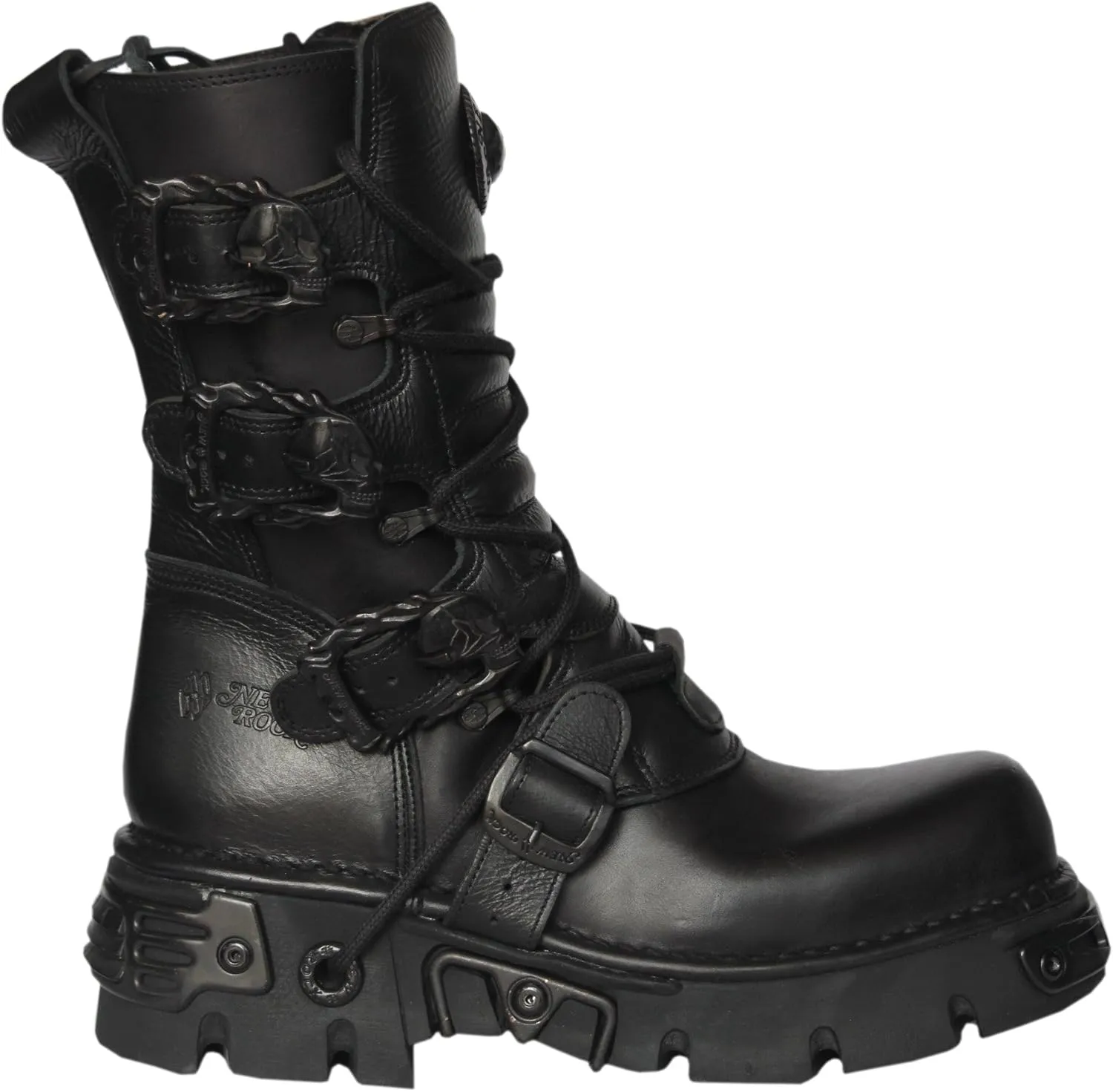 New Rock Unisex Black Leather Biker Metallic Reactor Boots - M.391-S18