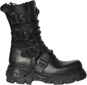New Rock Unisex Black Leather Biker Metallic Reactor Boots - M.391-S18