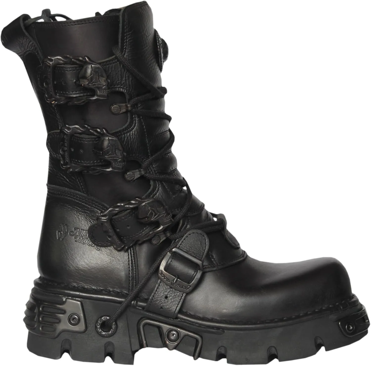New Rock Unisex Black Leather Biker Metallic Reactor Boots - M.391-S18