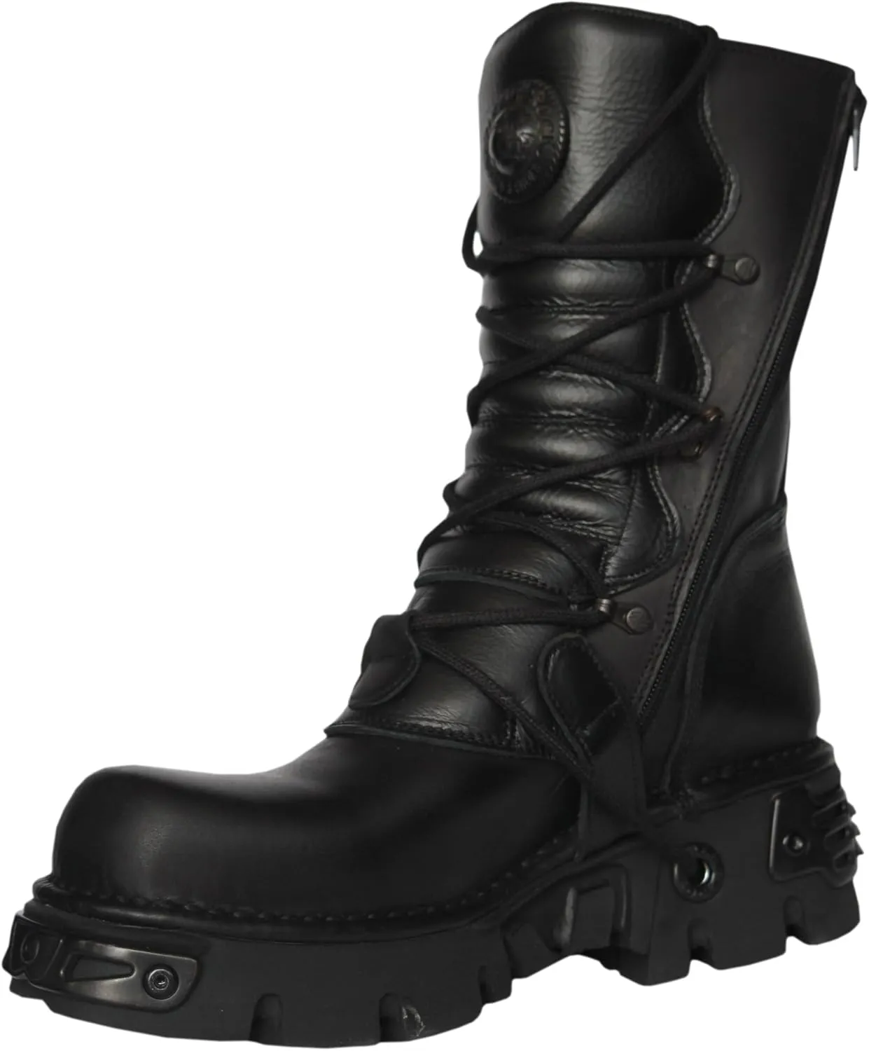 New Rock Unisex Black Leather Biker Metallic Reactor Boots - M.391-S18