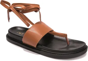 NITTI Women's Flat Sandals, Lace up Sandals, Tie Up Dressy Sandals, PU Open Toe Gladiator Sandals, Casual One Band Ankle Cute Roman Sandals（Black，US 7）