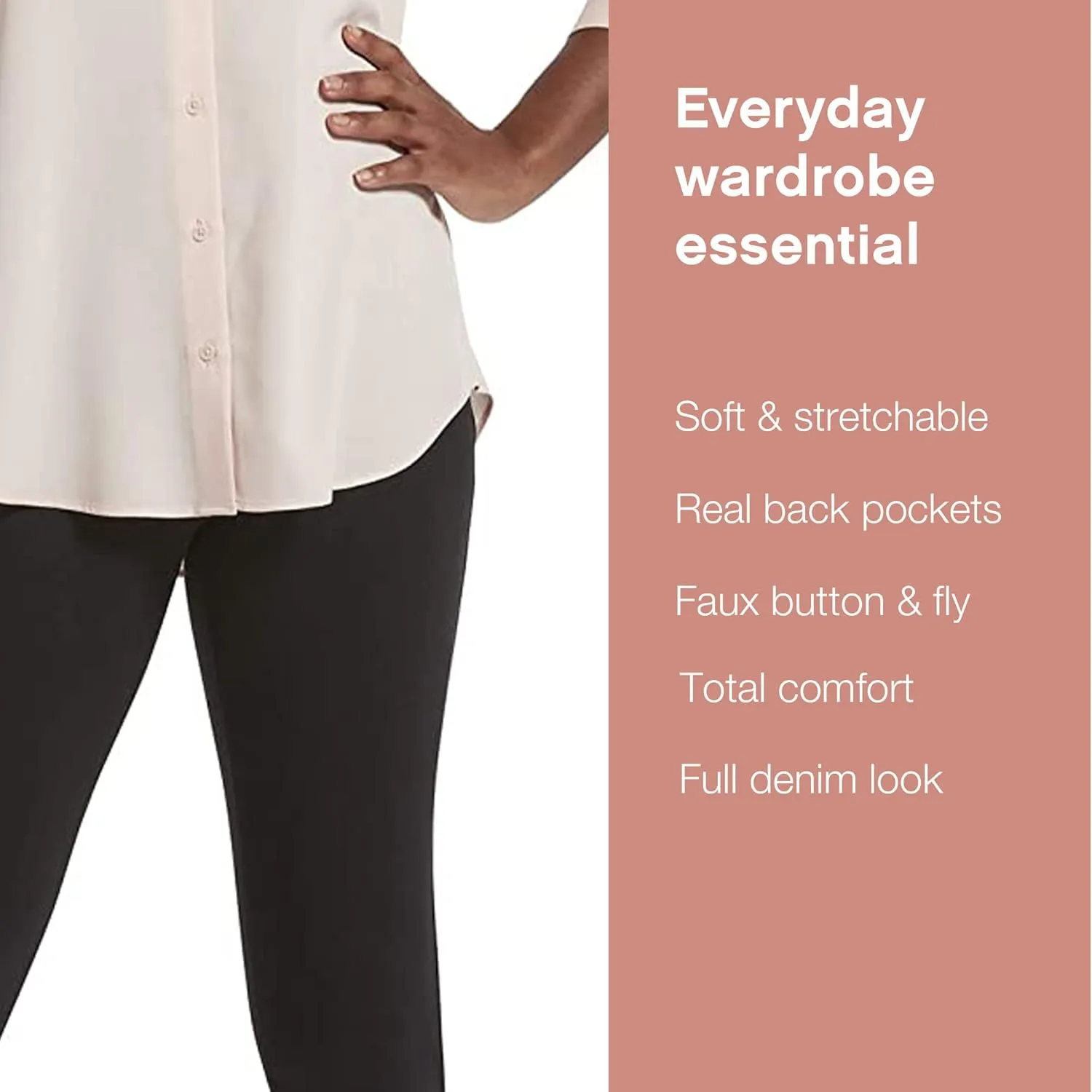 No Nonsense Classic Denim Leggings-Jeggings for Women with Real Back Pockets, High Waisted Stretch Jeans