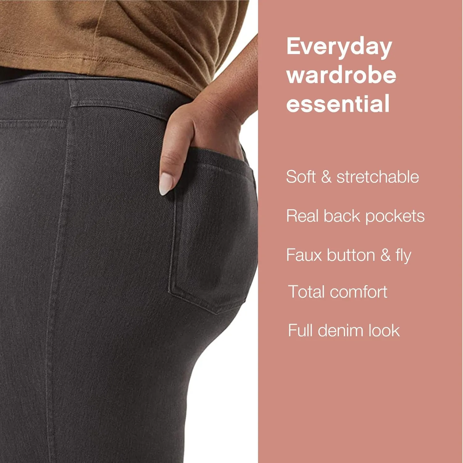 No Nonsense Women’s Classic Denim Leggings, Jeggings for Women with Real Back Pockets, High Waisted Stretch Jeans