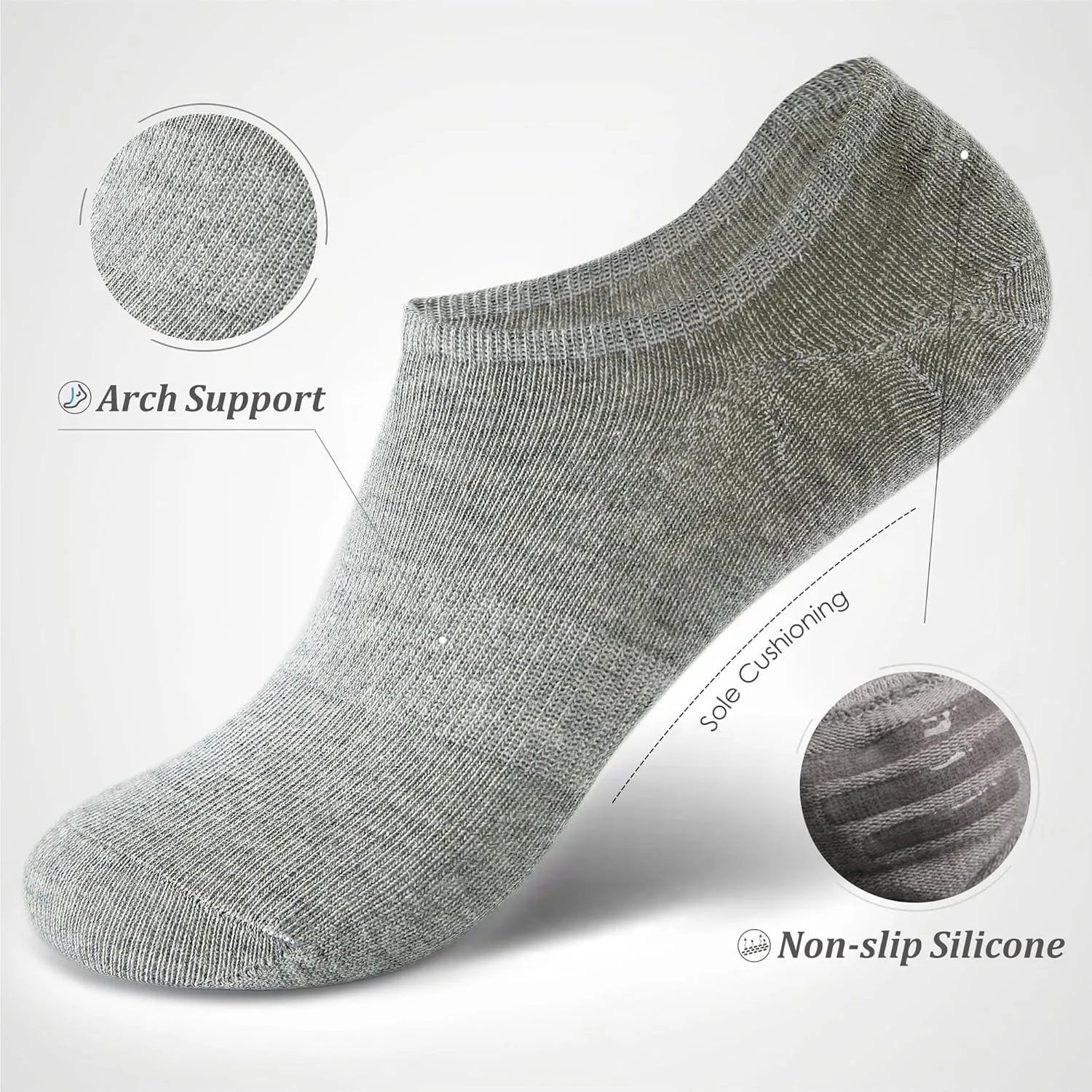 No Show Socks Women Low Cut Invisible Liner Non slip Athletic Boat Socks 6 Pairs