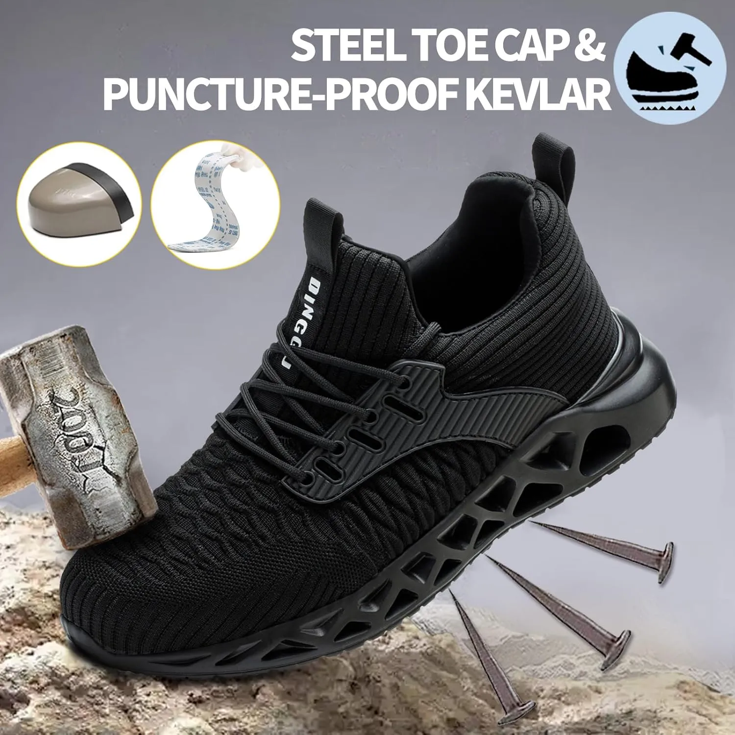 Non Slip Steel Toe Shoes for Men Women Comfortable Work Shoes Lightweight Safety Composite Toe Shoes
