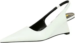 NSNEOND Women's Patent Leather Wedge Stiletto Heels Mules with Ankle Buckle Sexy Pointed Closed Pointed Toe Slip On High Heel Shoes for Wedding Party Dress Shoe