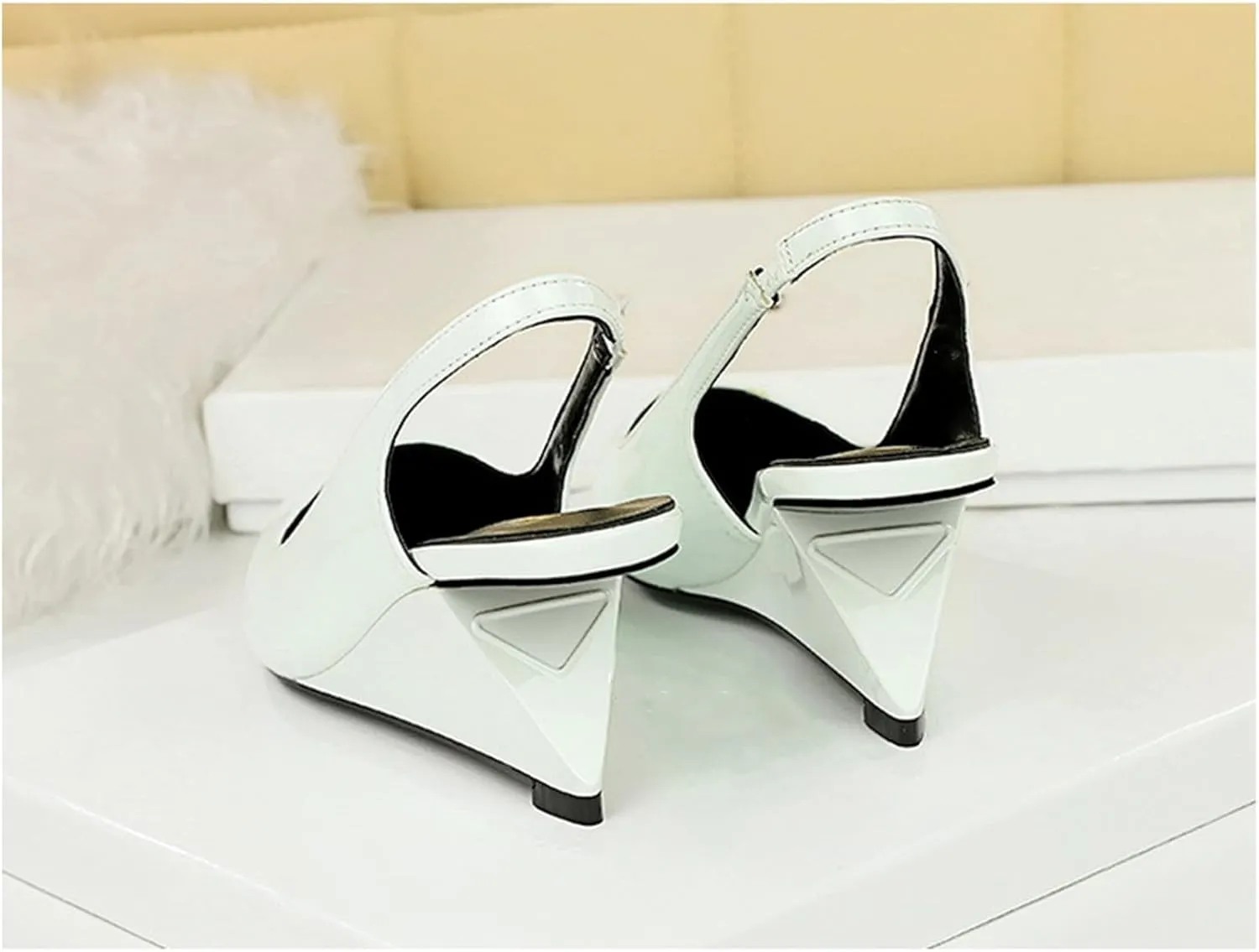 NSNEOND Women's Patent Leather Wedge Stiletto Heels Mules with Ankle Buckle Sexy Pointed Closed Pointed Toe Slip On High Heel Shoes for Wedding Party Dress Shoe