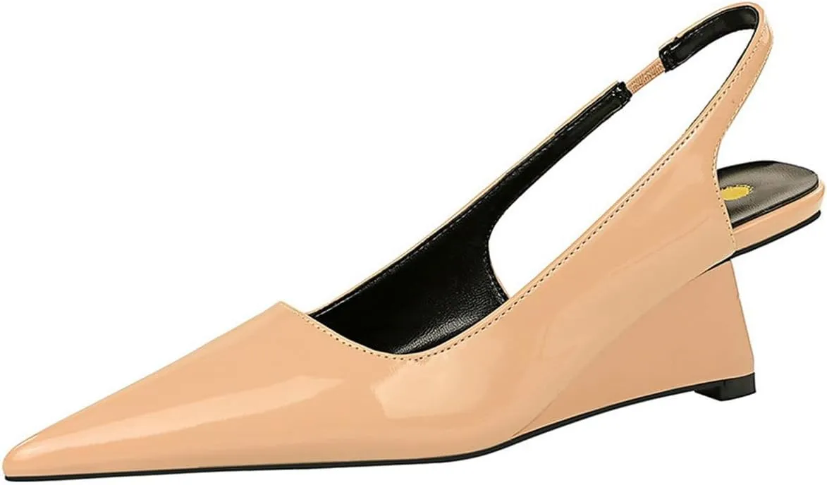 NSNEOND Women's Patent Leather Wedge Stiletto Heels Mules with Ankle Buckle Sexy Pointed Closed Pointed Toe Slip On High Heel Shoes for Wedding Party Dress Shoe