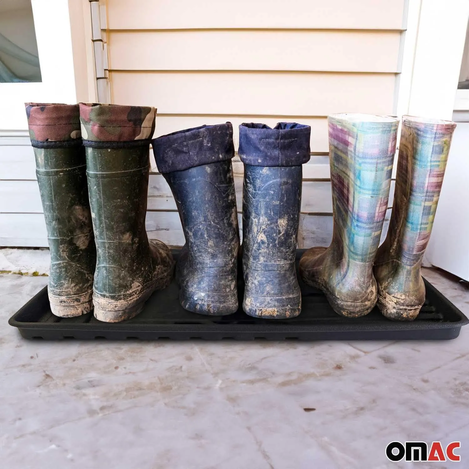 OMAC Multi-Purpose Rubber Boot Tray for Entryway, Durable Under Sink Mat, Shoe Mat and Tray for Shoes and Boots, 31"x15"