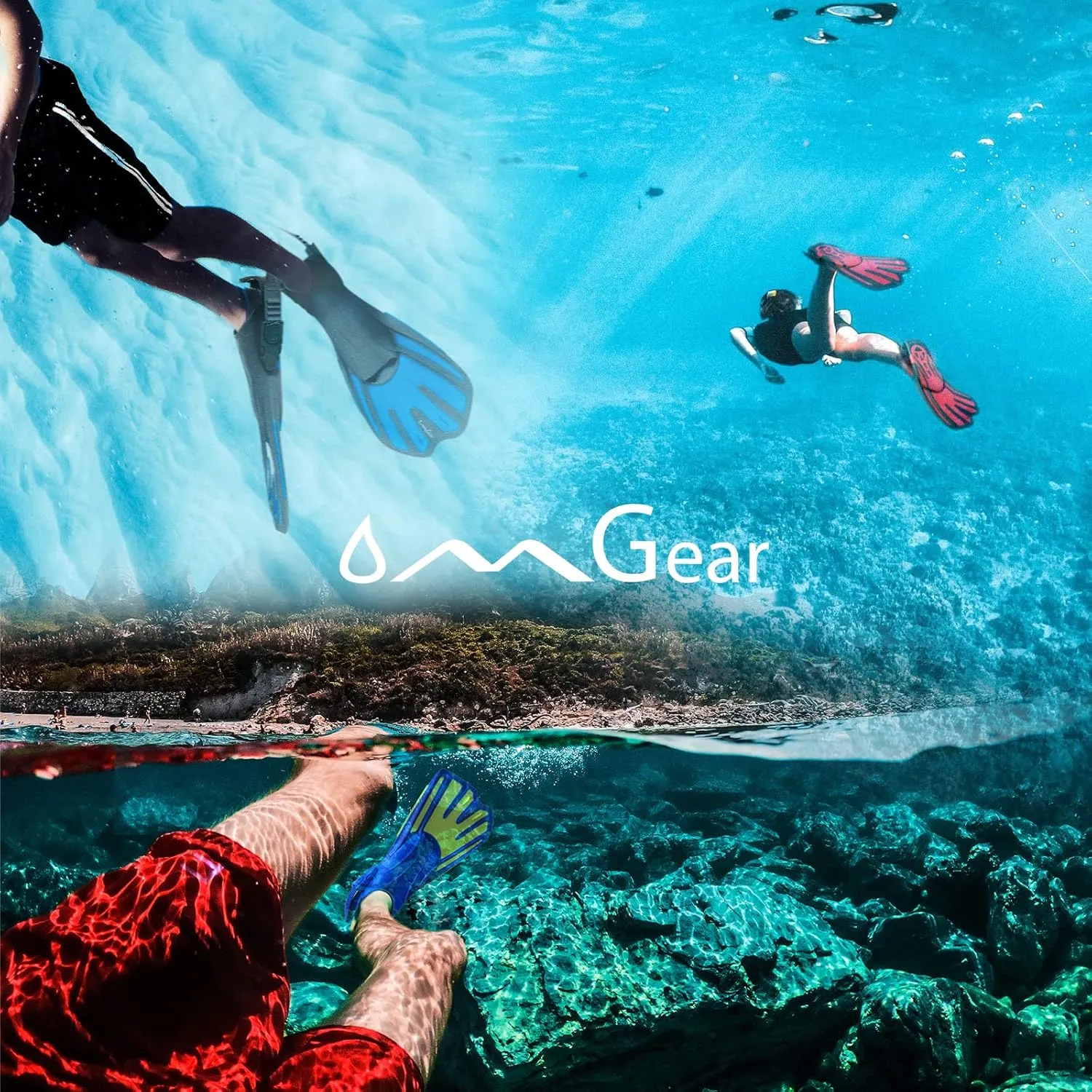 OMGear Swim Fins Short Snorkel Fins Dive Flippers for Lap Swimming Snorkeling Diving Pool Activities Travel Size with Mesh Bag for Adult Men Women