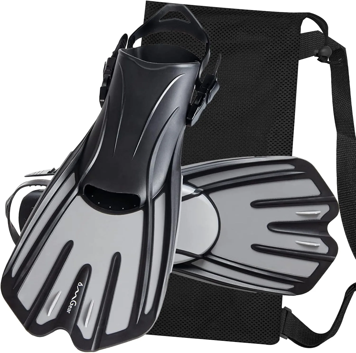 OMGear Swim Fins Short Snorkel Fins Dive Flippers for Lap Swimming Snorkeling Diving Pool Activities Travel Size with Mesh Bag for Adult Men Women