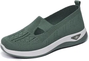 Ortho Stretch Cushion Sneakers for Women Woven Orthopedic Breathable Soft Shoes Slip On Arch Support Walking Shoes Mesh Slip On Sneakers Unisex Non-Slip Healthy Pro Barefoot Shoe