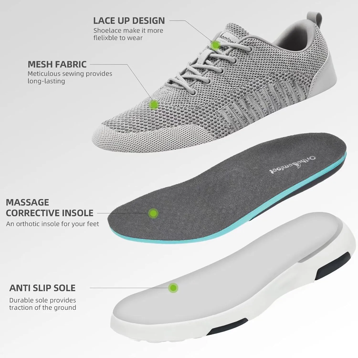 OrthoComfoot Men's Orthopedic Fashion Sneakers for Plantar Fasciitis: Comfortable Arch Support Walking Shoes for Flat Feet, Casual Breatbable Orthotic Shoes for Foot and Heel Pain Relief