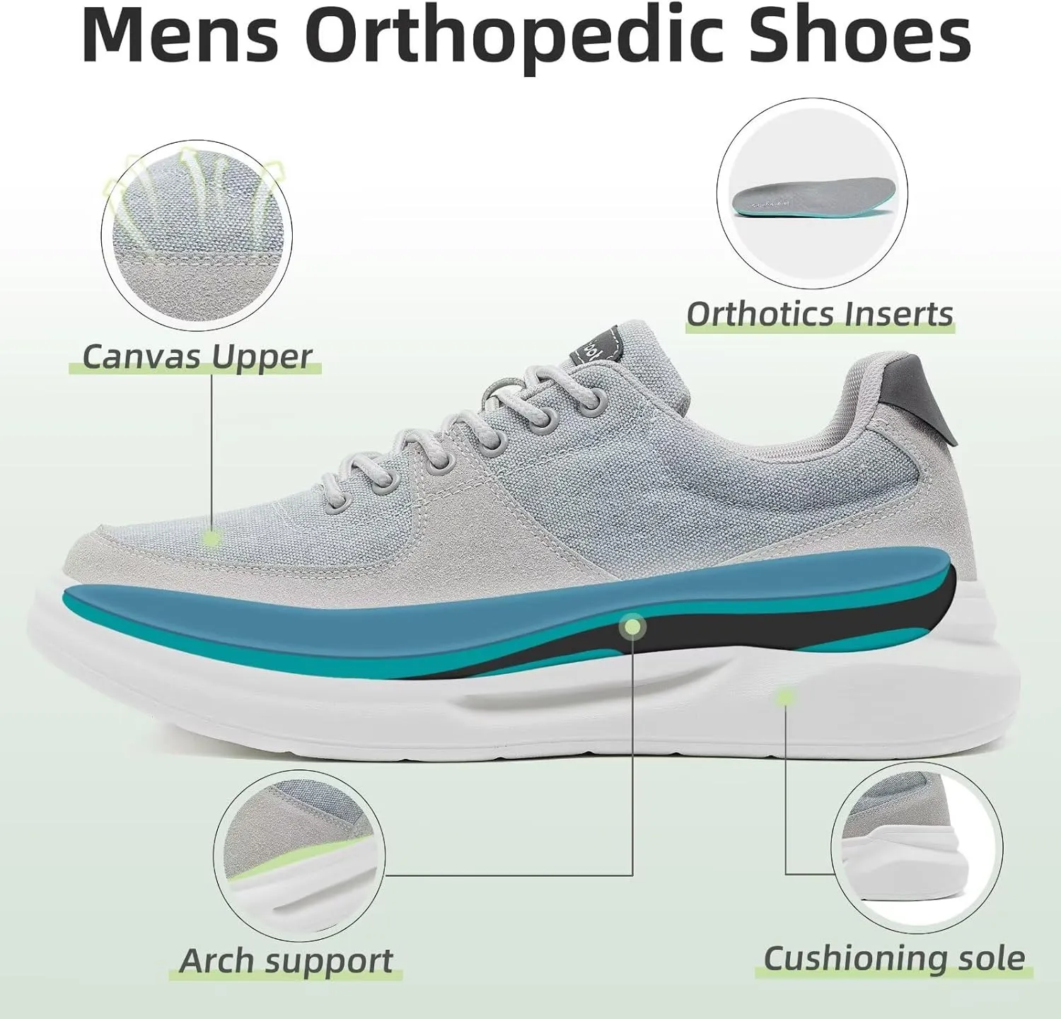 OrthoComfoot Men's Orthopedic Fashion Sneakers for Plantar Fasciitis: Comfortable Walking Shoes with Arch Support, Casual Cushion Orthotic Shoes for Foot and Heel Pain Relief