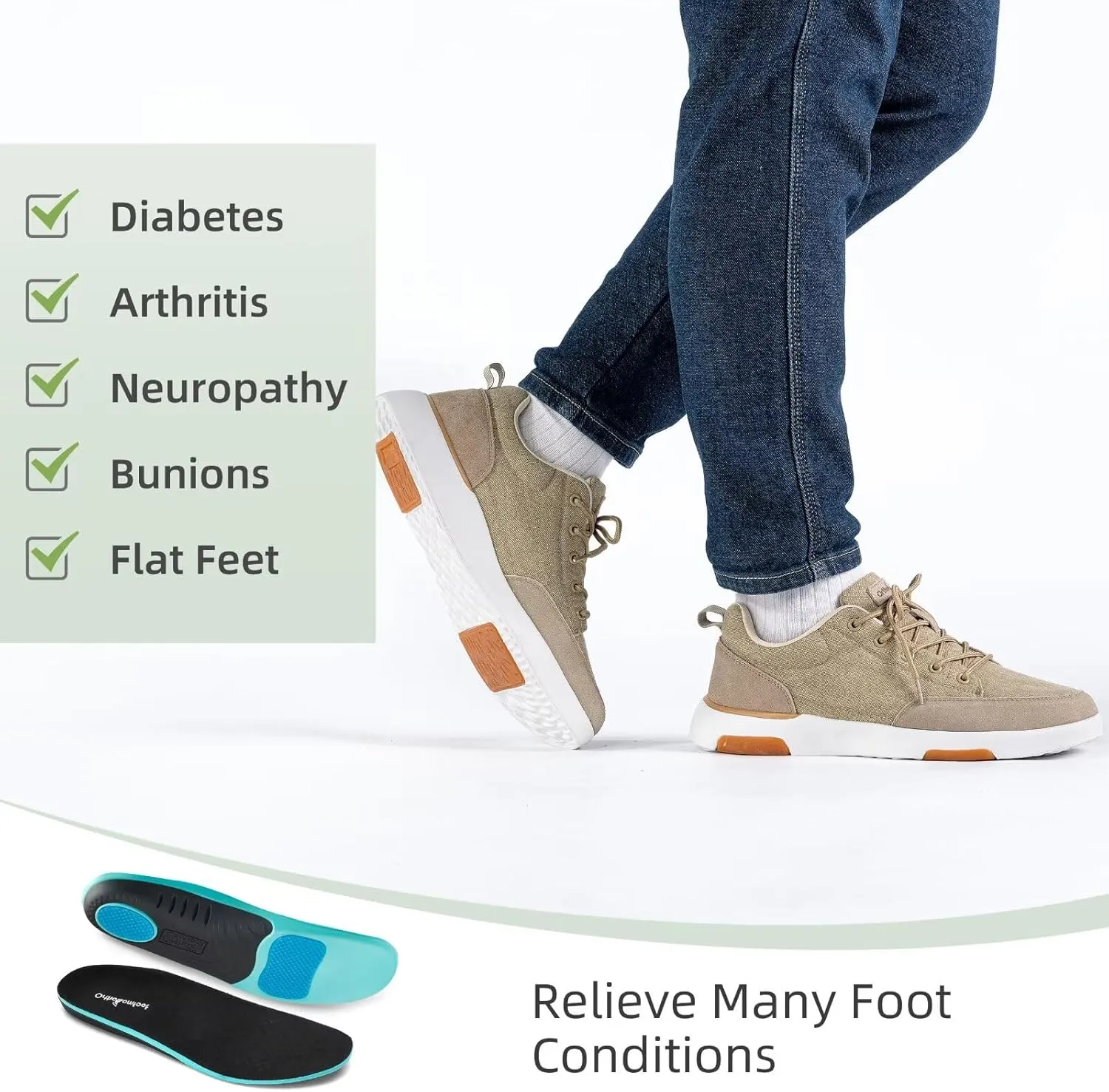 OrthoComfoot Men's Orthopedic Walking Shoes with Arch Support: Comfortable Cushioned Shoes for Plantar Fasciitis Relief, Breathable Orthotic Fashion Sneakers for Foot and Heel Pain