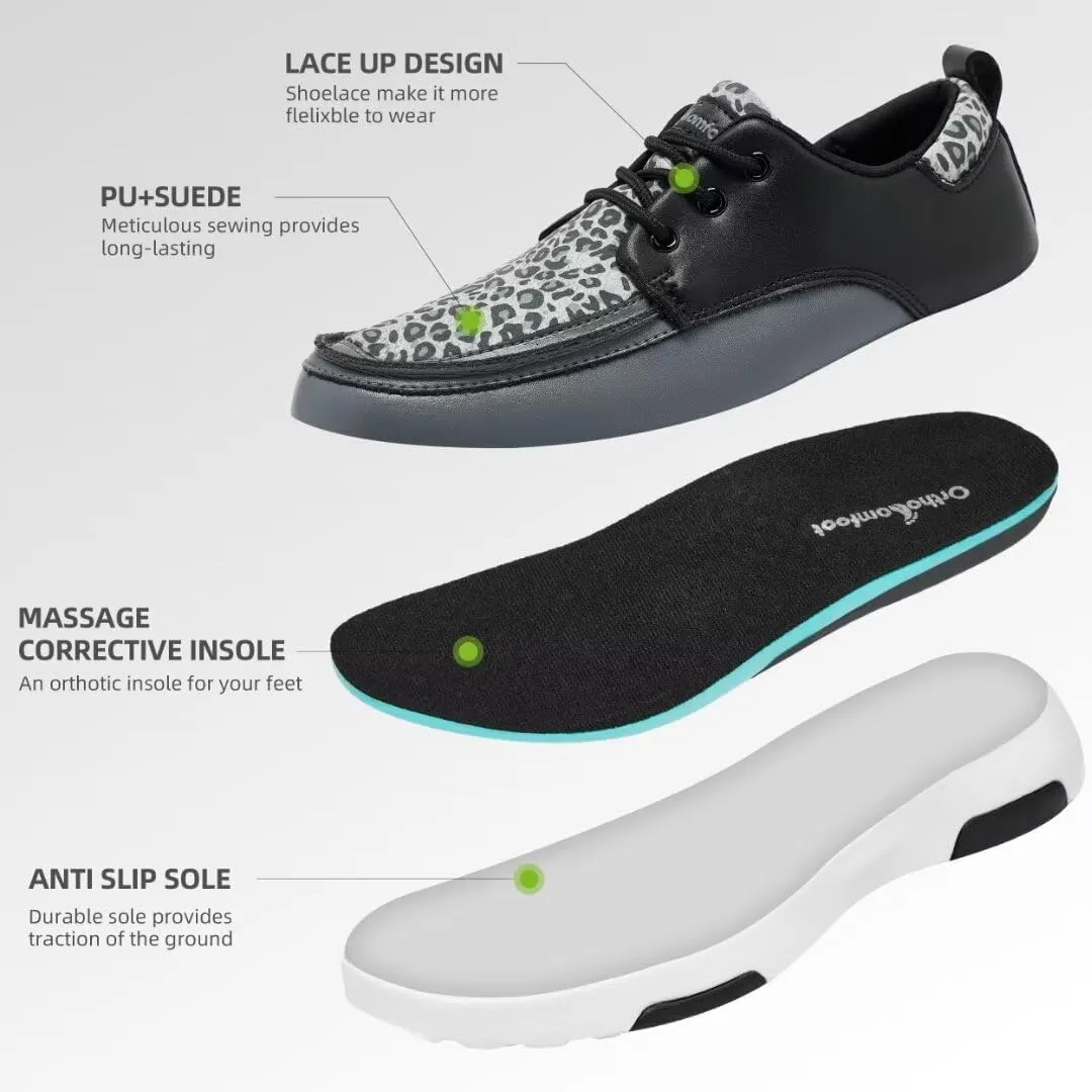 OrthoComfoot Women's Orthopedic Casual Shoes, Arch Support Lace up Driving Sneakers for Outdoor Indoor, Slip Resistant Walking Sneakers for Foot and Heel Pain Relief