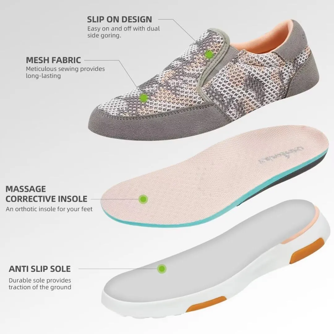 OrthoComfoot Women's Orthopedic Comfortable Walking Shoes, Casual Arch Support Slip-On Shoes for Plantar Fasciitis, Breathable Orthotic Loafers for Foot and Heel Pain Relief