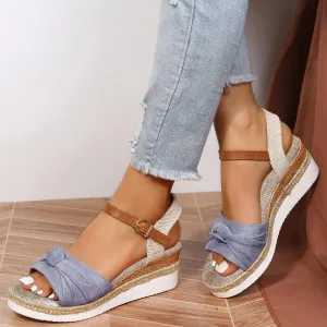 Orthopedic Platform Wedge Sandals for Women Summer Dressy 2025 New Bowknot Open Toe Ankle Strap Hemp Rope Sandal Comfortable Beach Slip on Slides