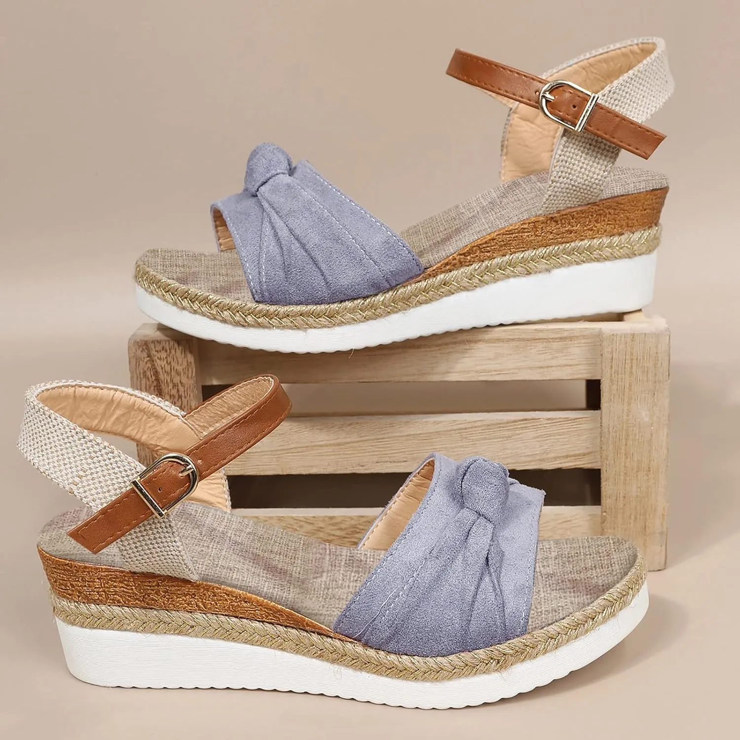 Orthopedic Platform Wedge Sandals for Women Summer Dressy 2025 New Bowknot Open Toe Ankle Strap Hemp Rope Sandal Comfortable Beach Slip on Slides