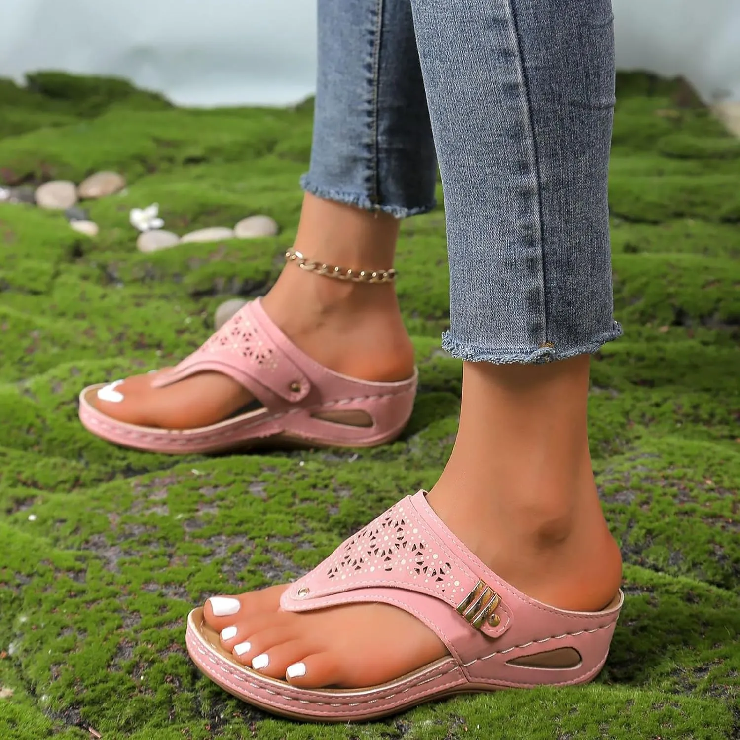 Orthopedic Sandals for Women - Arch Support Wedge Flip Flops, Summer 2025 Comfortable Dressy Casual Beach Slippers