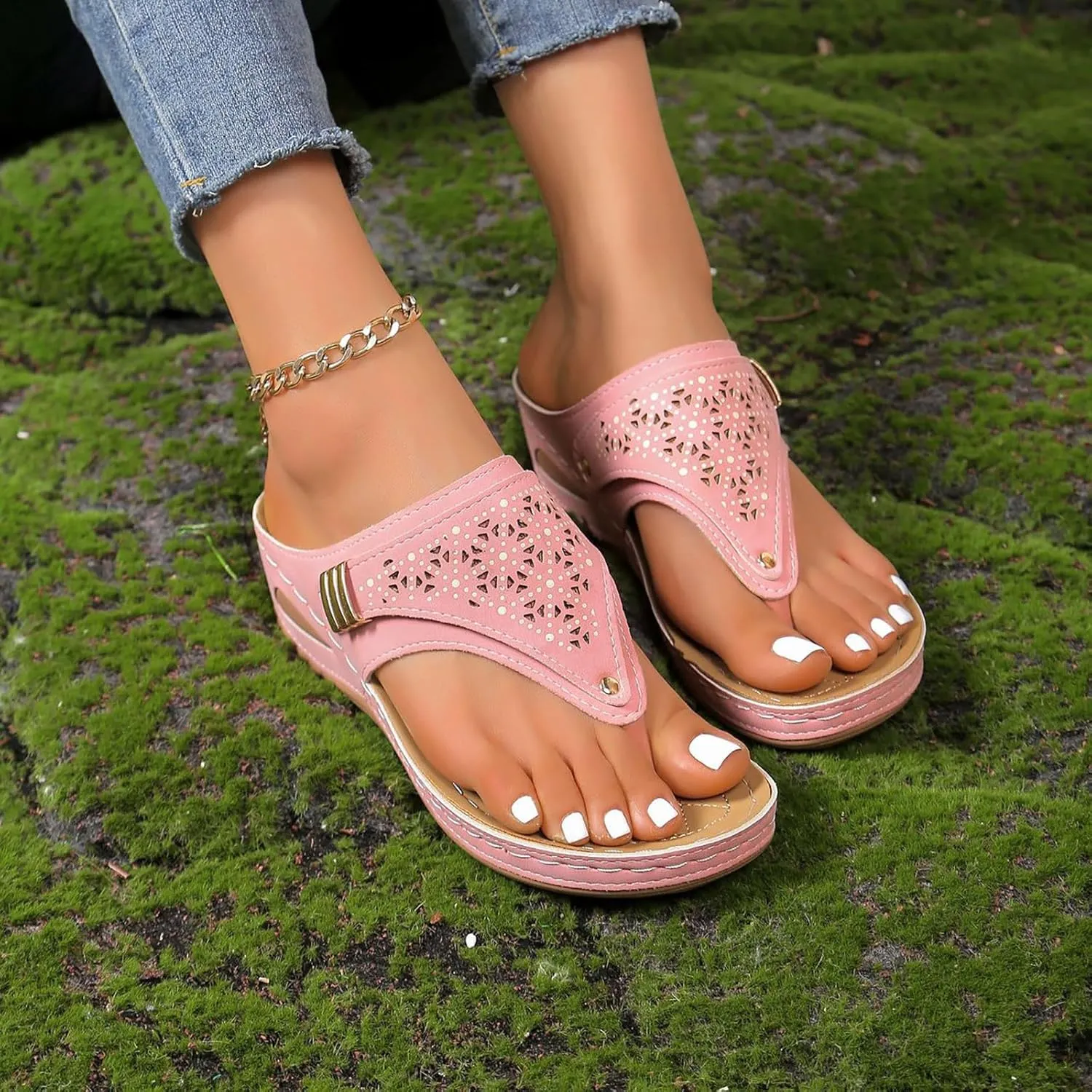 Orthopedic Sandals for Women - Arch Support Wedge Flip Flops, Summer 2025 Comfortable Dressy Casual Beach Slippers