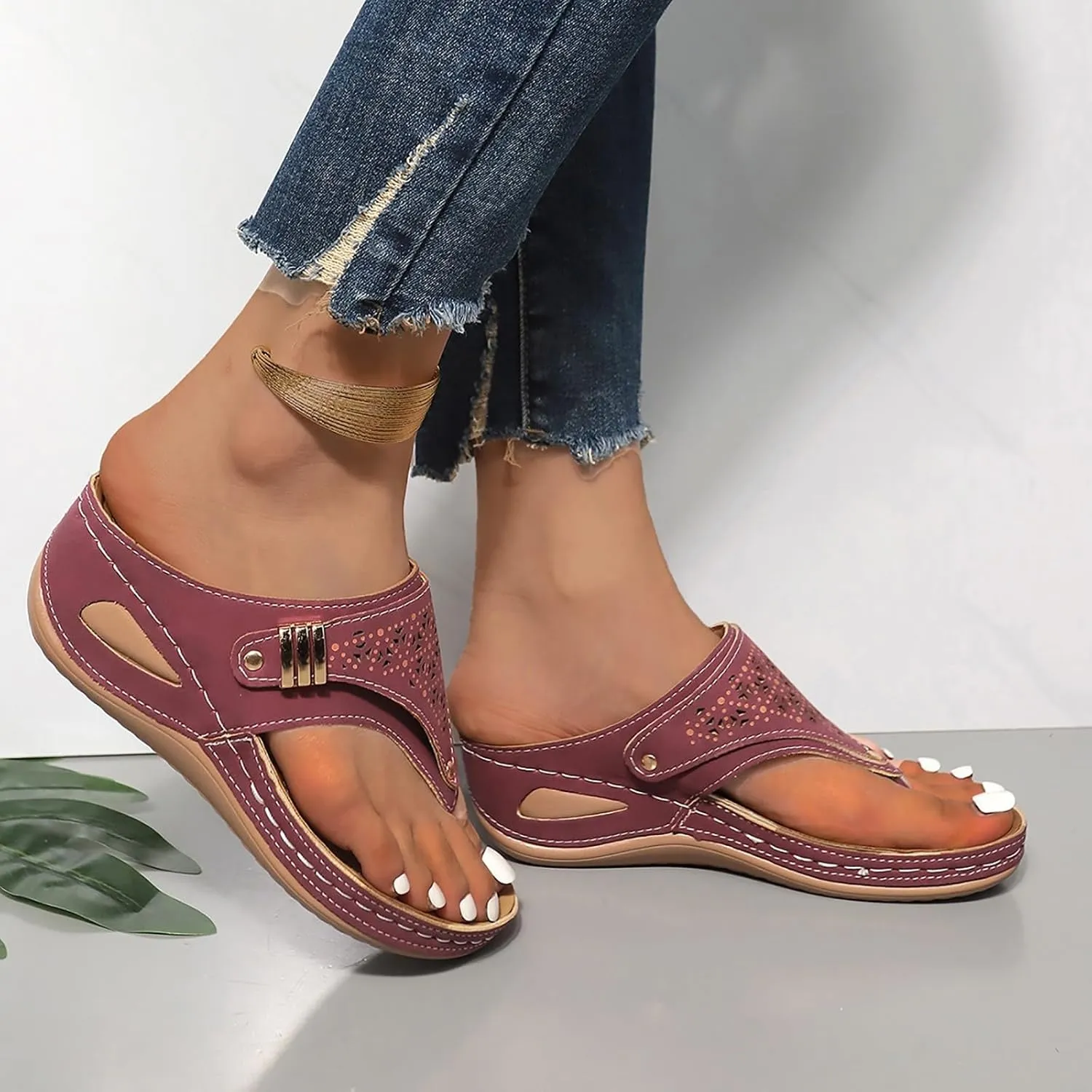 Orthopedic Sandals for Women - Arch Support Wedge Flip Flops, Summer 2025 Comfortable Dressy Casual Beach Slippers