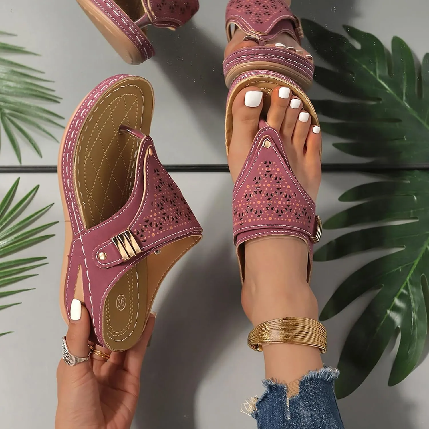 Orthopedic Sandals for Women - Arch Support Wedge Flip Flops, Summer 2025 Comfortable Dressy Casual Beach Slippers