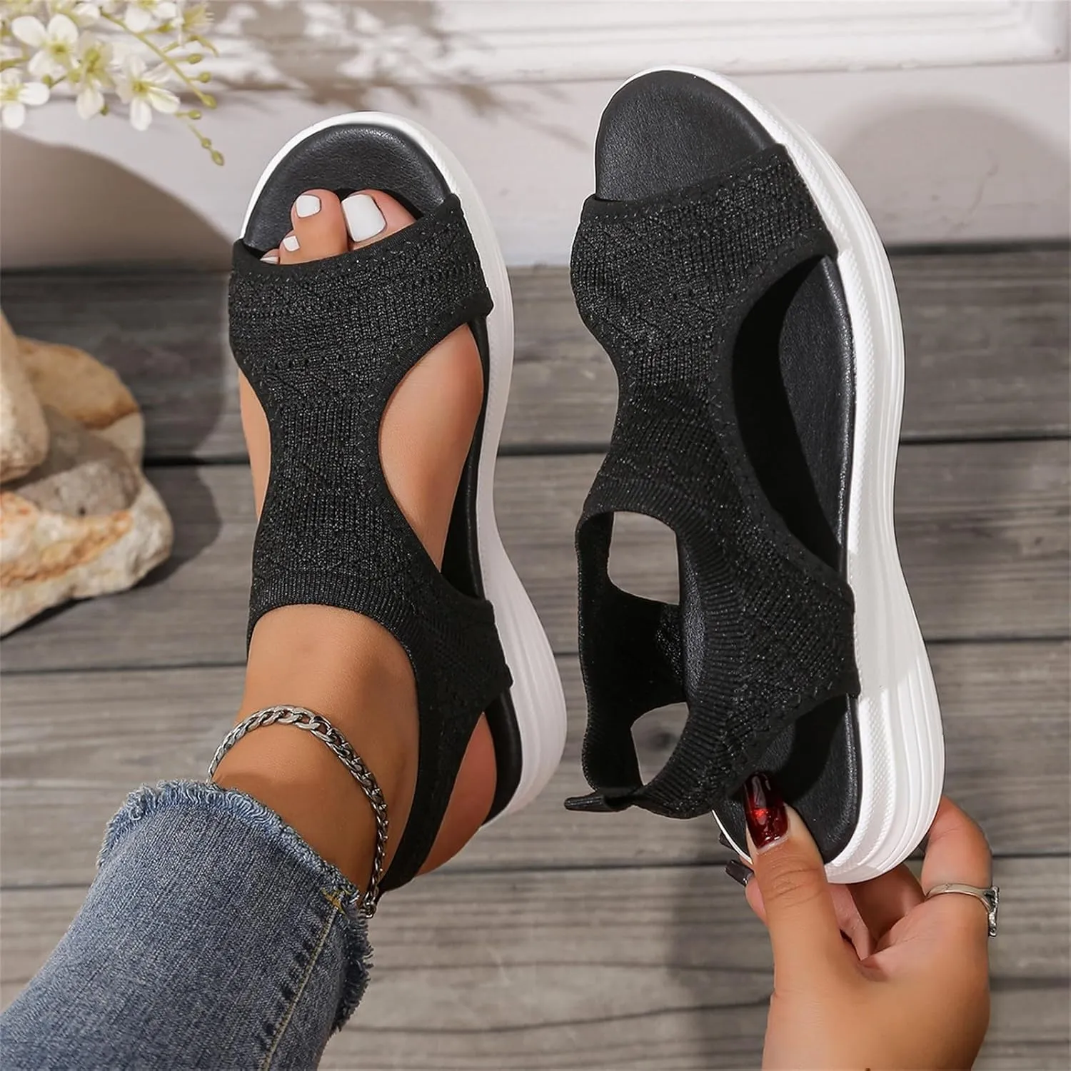 Orthopedic Sandals for Women Comfortable Walking Wedges Casual Open Toe Mesh Breathable Slip on Shoes Beach Slides