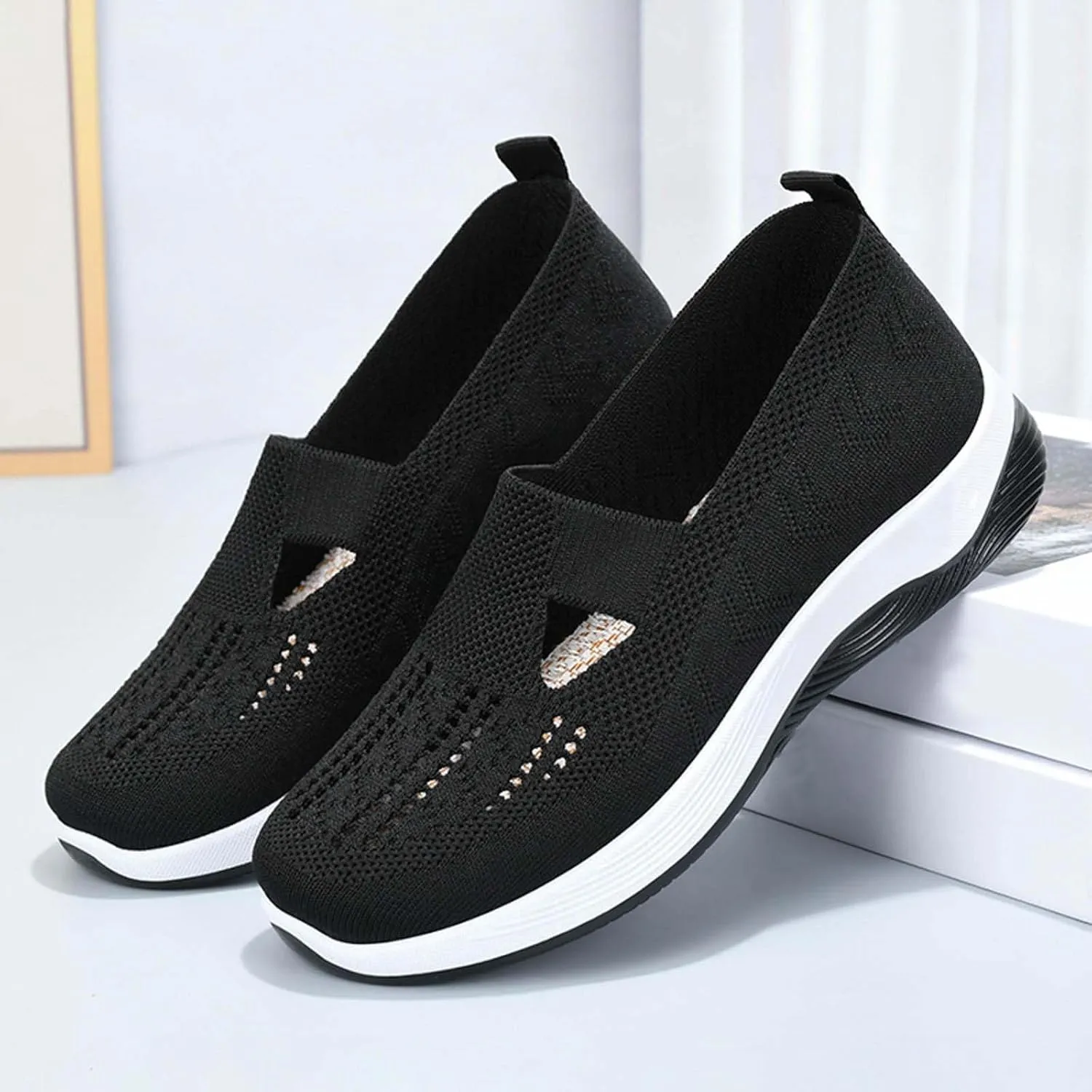 Orthopedic Slip-On Sneakers for Women– Wide Width, Breathable, Lightweight, Arch Support, Non-Slip Walking Shoes, Nurse Shoes Arch Support Sneakers