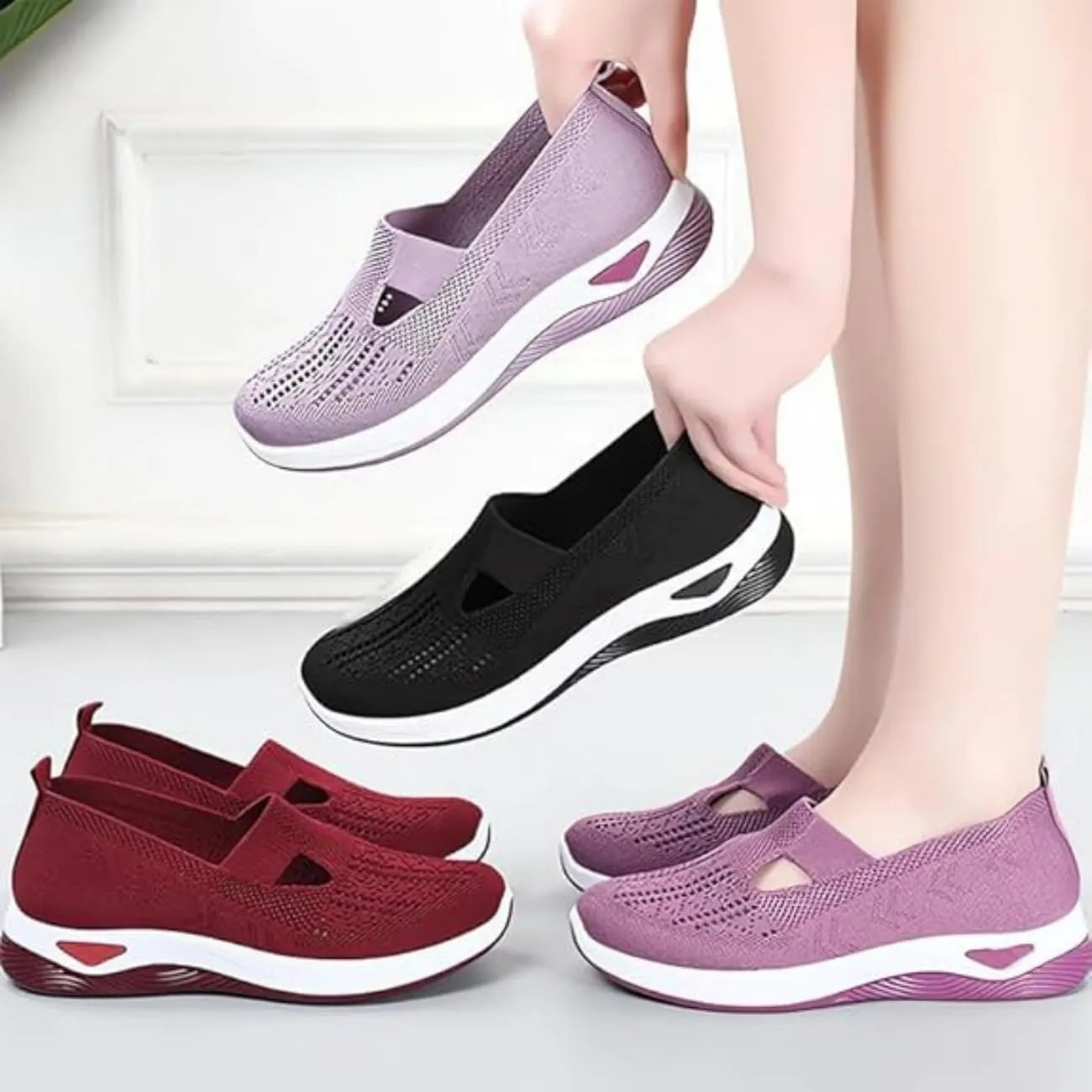 Orthopedic Slip-On Sneakers for Women– Wide Width, Breathable, Lightweight, Arch Support, Non-Slip Walking Shoes, Nurse Shoes Arch Support Sneakers